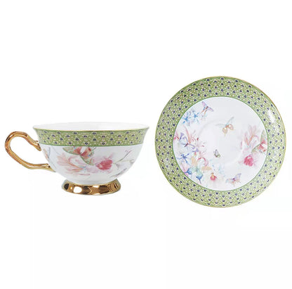 Floral Gold Fine Bone China Porcelain Tableware Coffee & Tea Set Cups and Saucers