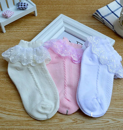 Breathable Cotton Socks with Ruffle Lace