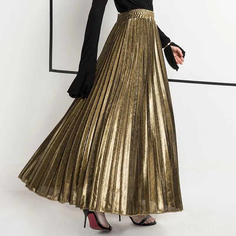 Women's Half Skirt Eco-Friendly Polyester Cotton A-Line Pleated Maxi Casual Skirt