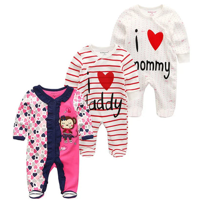 0-12Months Baby Rompers Newborn Pajamas Girls Boys 100% Cotton Long Sleeve 1/2/3 Pieces