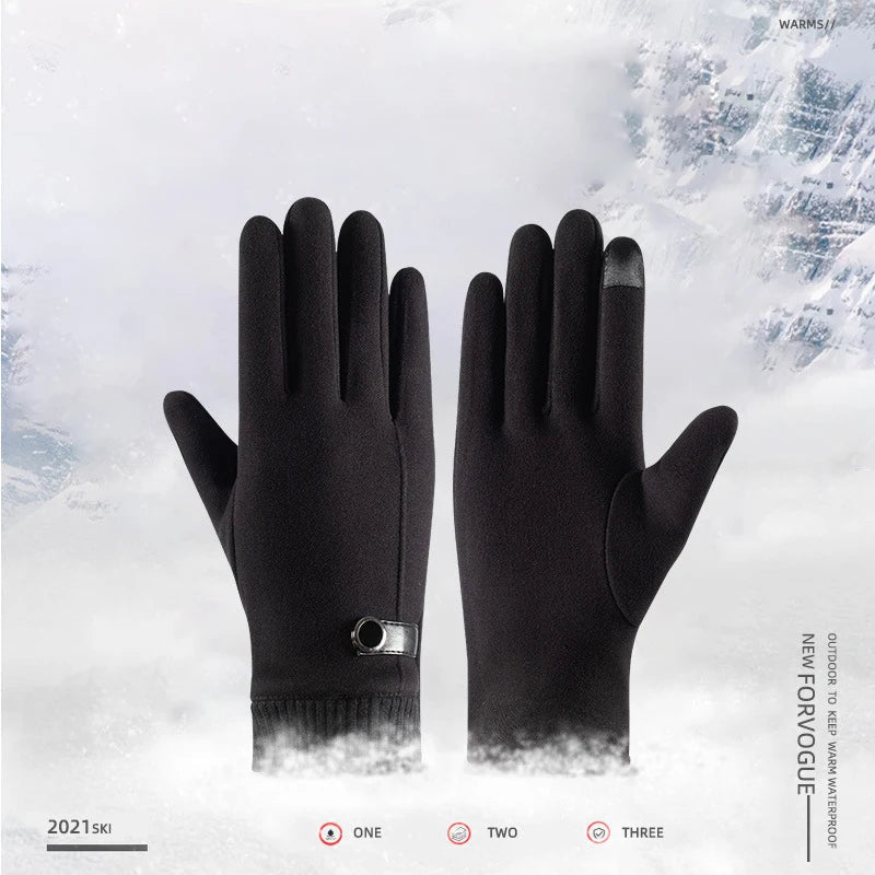 Men Winter Keep Warm Touch Screen Plus Velvet Thicken Fashion Cold Protection Outdoor Cycling Drive Mittens Gloves