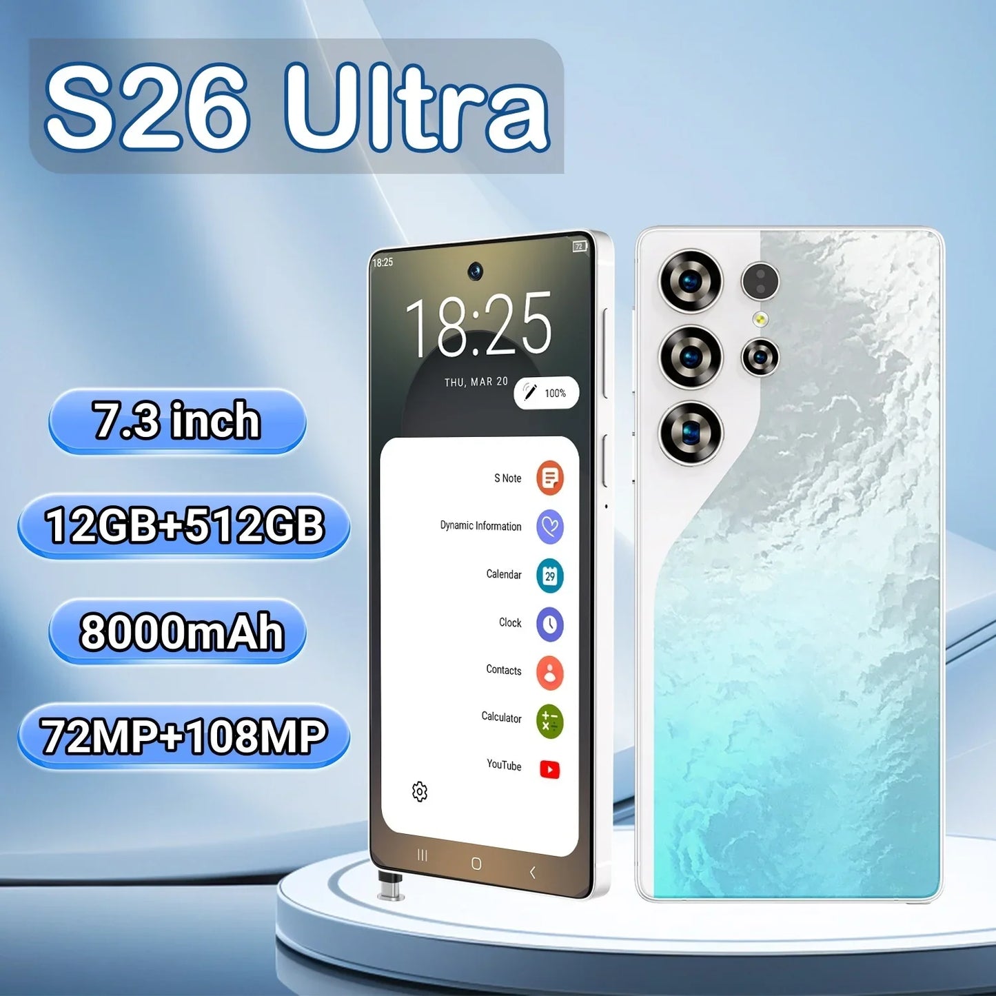 S26 Business Smartphone 5G Dual SIM 108MP Rear Camera Ultra HD Display 8000mAh Battery Octa Deca Core MTK Global 512GB Supports
