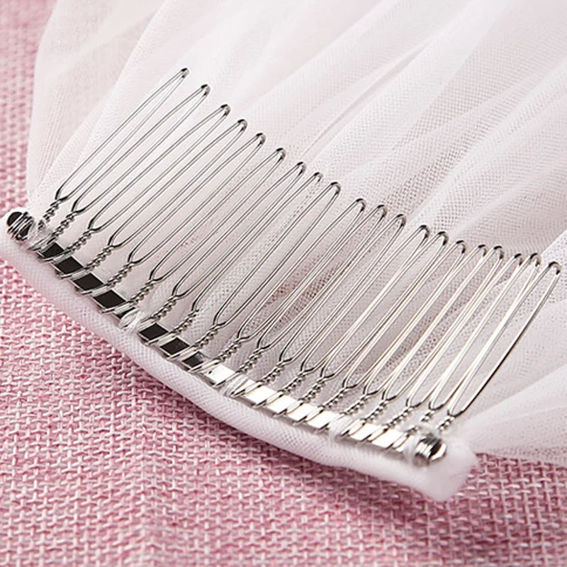 Luxury shiny sequins bridal church veil lace edge 1-layer metal comb 5 meters long