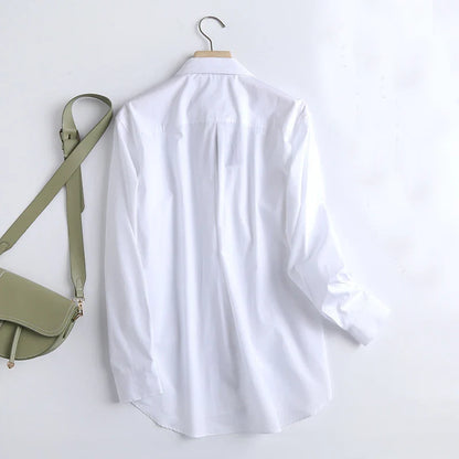 England Style Poplin Solid White Women Blouse