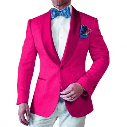 White Pattern Groom Tuxedos Shawl Satin Lapel Men Suits 2 Pieces Wedding Bridegroom ( Jacket + Pants + Tie  )