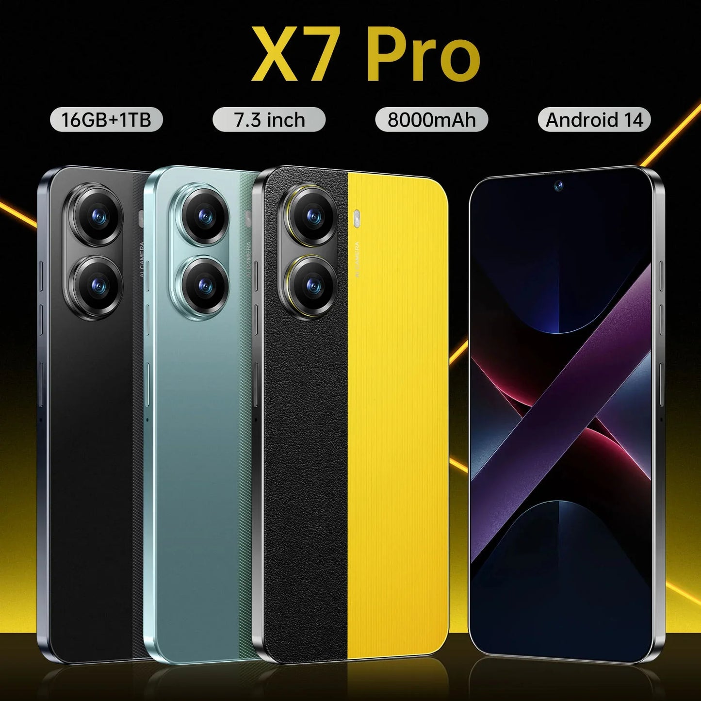 Smooth Scrolling X7 Pro 5G Smartphone High Quality 7.3 Inch 108MP Rear Camera 65W Quick Charge Dual Sim Unlocked Deca Core