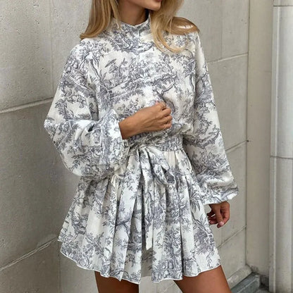 Women's Elegant and Fashionable Long Sleeved Printed Dress
