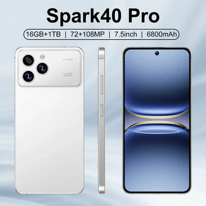 Spark40 Pro 7.3 Inch Android 14 5G LTE Deca Core 108MP HD LCD Dual SIM 16GB+1TB Spanish Smartphone