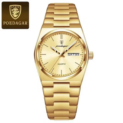 Luxury Watch for Woman Elegant Quartz Waterproof Luminous Date Week Stainless Steel