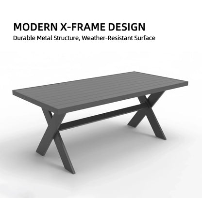 Modern All-Aluminum Outdoor Modular Sofa Set with X-Frame Design and Dining Table Freely Combinable for Farmhouse & Courtyard