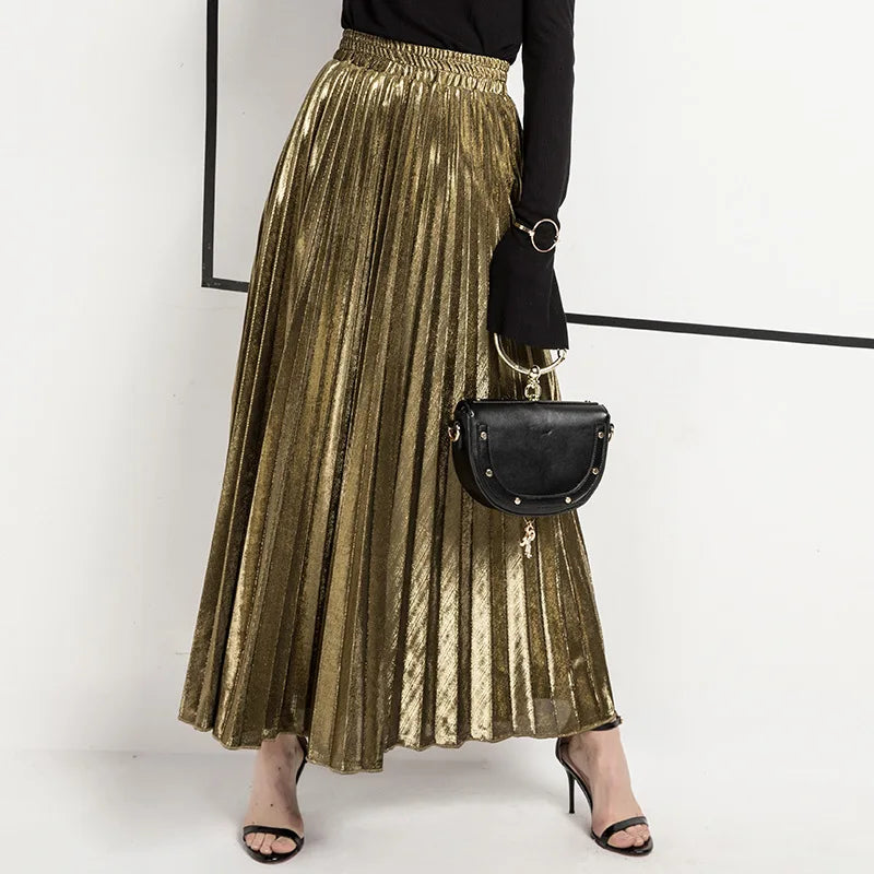 Women's Half Skirt Eco-Friendly Polyester Cotton A-Line Pleated Maxi Casual Skirt