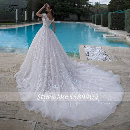 Customized Off The Shoulder A Line Lace Wedding Dresses Cathedral Train Plus Size
