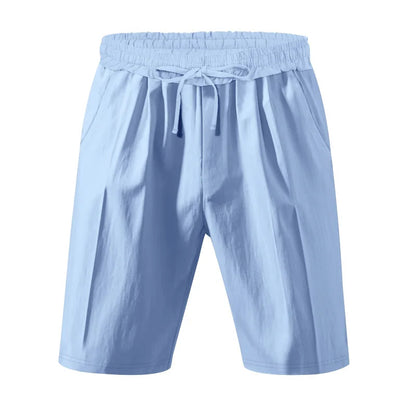 Summer Men's Beaded Loose Casual Linen Breathable Hawaiian Simple Long Sleeve Shirt Beach Shorts Set