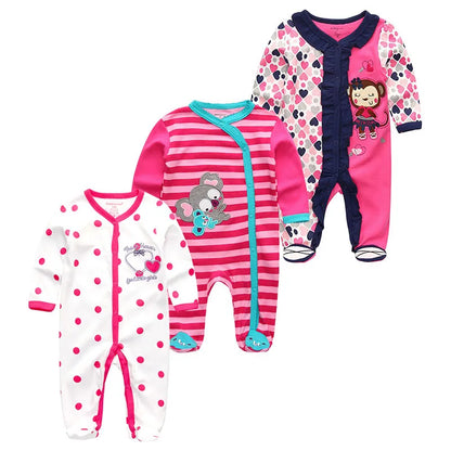 0-12Months Baby Rompers Newborn Pajamas Girls Boys 100% Cotton Long Sleeve 1/2/3 Pieces