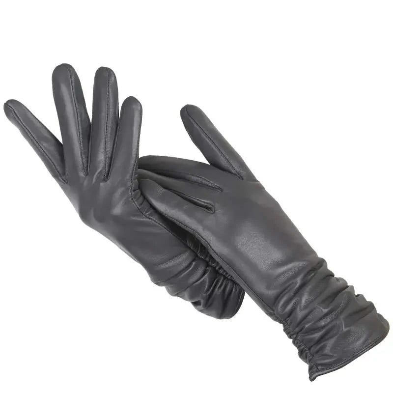 Classic pleated leather Women gloves