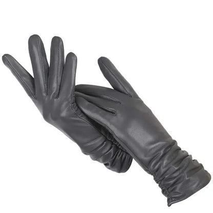Classic pleated leather Women gloves