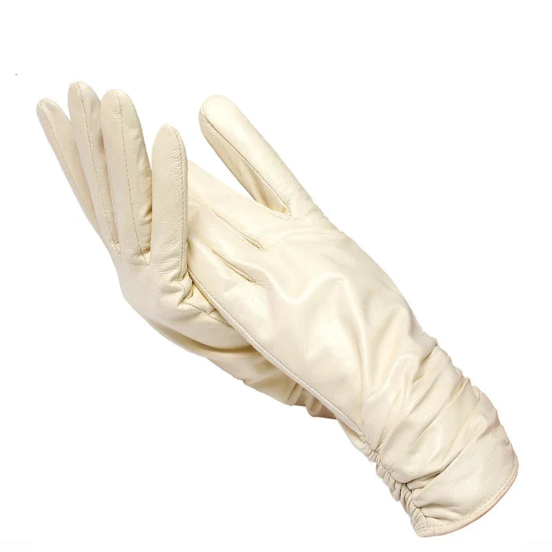 Classic pleated leather Women gloves