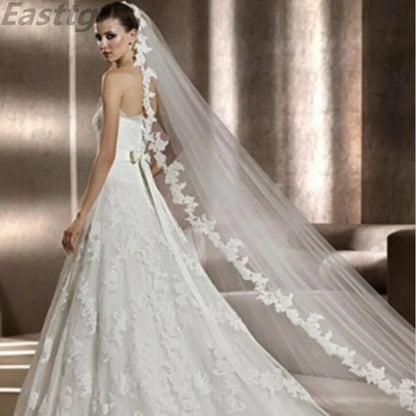 White/Ivory Wedding Veil 3m Long Comb Lace Mantilla Cathedral Bridal Veils
