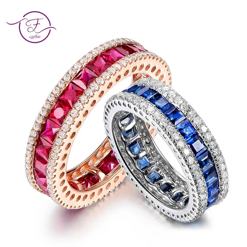 Women Fine Jewelry 925 Sterling Silver Round  Vintage Antique Band Ring With Clear Zircon Blue