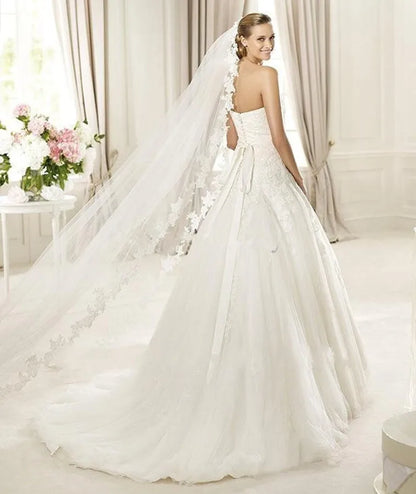White/Ivory Wedding Veil 3m Long Comb Lace Mantilla Cathedral Bridal Veils