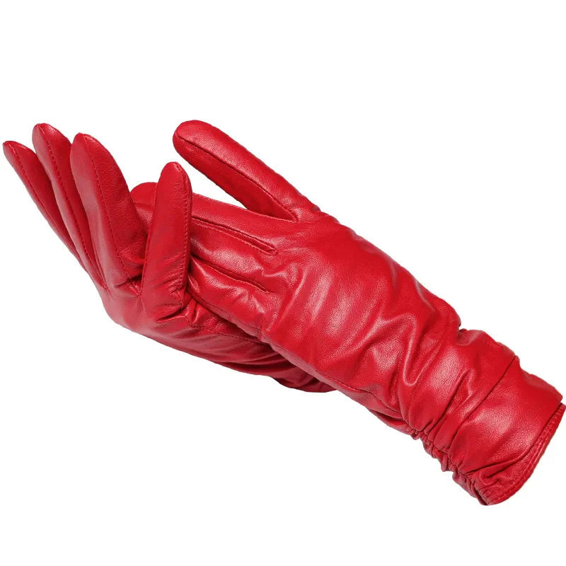Classic pleated leather Women gloves