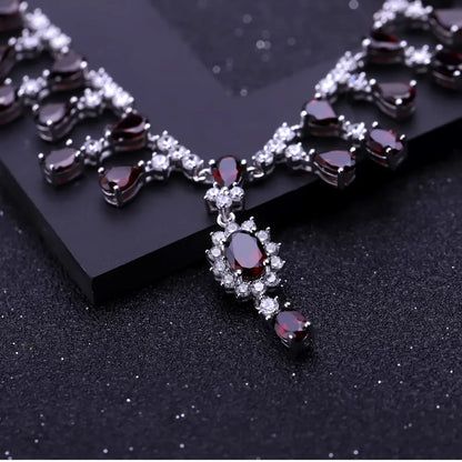 GEM'S BALLET 15.2Ct Natural Red Garnet Gemstone Necklace 925 Sterling Silver Fine Jewelry