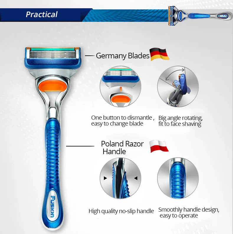 Gillette Fusion Razor for Men Face Hair Beard Shaving Machine Manual Safety Shaver Replacement Head Cassettes 5 Layer Blades