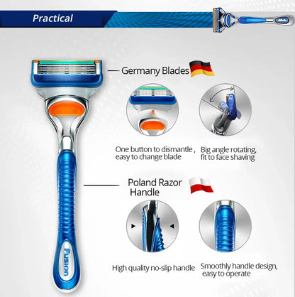 Gillette Fusion Razor for Men Face Hair Beard Shaving Machine Manual Safety Shaver Replacement Head Cassettes 5 Layer Blades
