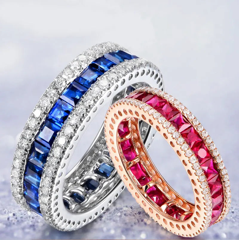 Women Fine Jewelry 925 Sterling Silver Round  Vintage Antique Band Ring With Clear Zircon Blue