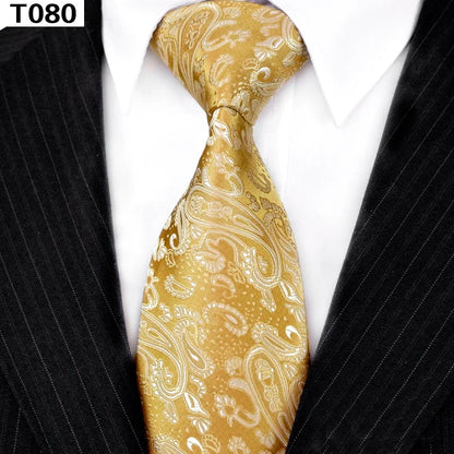 Solid Floral Paisley Yellow Gold Men's Ties Neckties 100% Silk Jacquard Woven Tie Sets Pocket Square Party Wedding