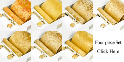 Solid Floral Paisley Yellow Gold Men's Ties Neckties 100% Silk Jacquard Woven Tie Sets Pocket Square Party Wedding
