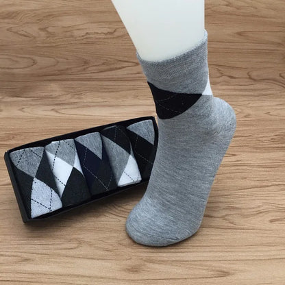 5 Pairs/lot Cotton Men's Dress Sock Solid Color