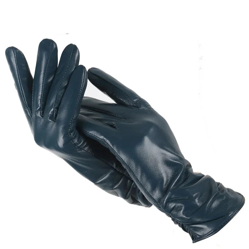 Classic pleated leather Women gloves