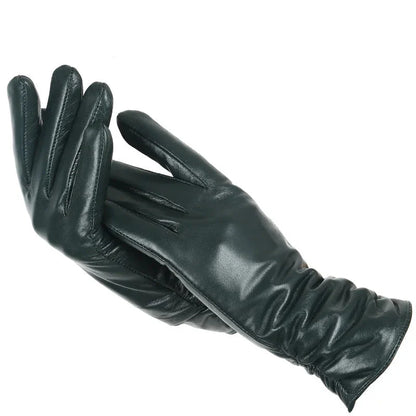 Classic pleated leather Women gloves