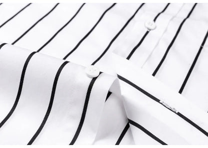 England Style Soft 100% Cotton Fashion Shirts Single Patch Pocket Long Sleeve Standard-fit Button-down Man Casual Striped Shirt