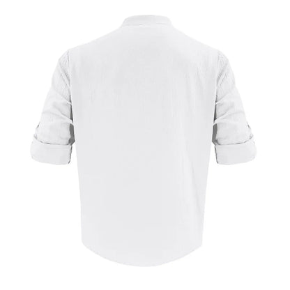 Summer Men's Beaded Loose Casual Linen Breathable Hawaiian Simple Long Sleeve Shirt Beach Shorts Set