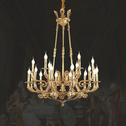 High End Royal Antique Brass Chandelier Mid Century Big Pendant Light Baroque Bronze Copper for Living Room Bedroom