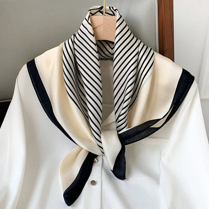 Luxury Brand Silk Satin Square Plaid Scarf