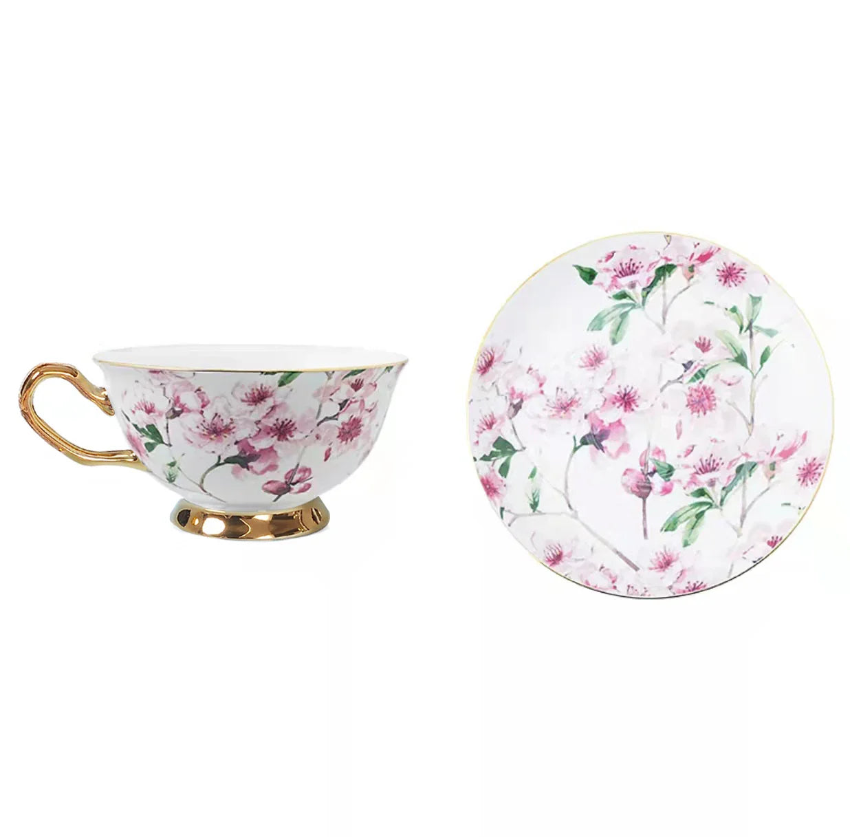 Floral Gold Fine Bone China Porcelain Tableware Coffee & Tea Set Cups and Saucers