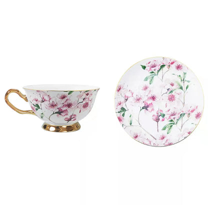 Floral Gold Fine Bone China Porcelain Tableware Coffee & Tea Set Cups and Saucers