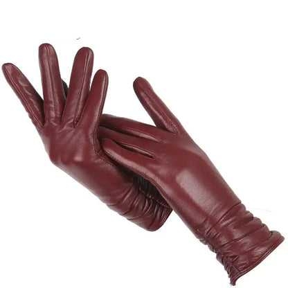Classic pleated leather Women gloves