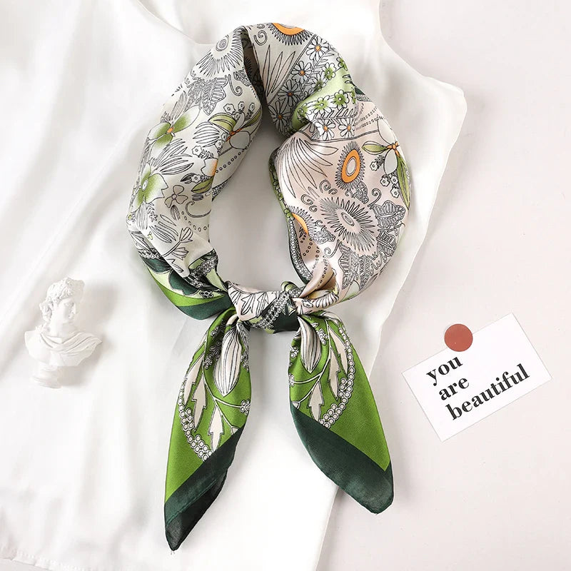 Luxury Brand Silk Satin Square Plaid Scarf