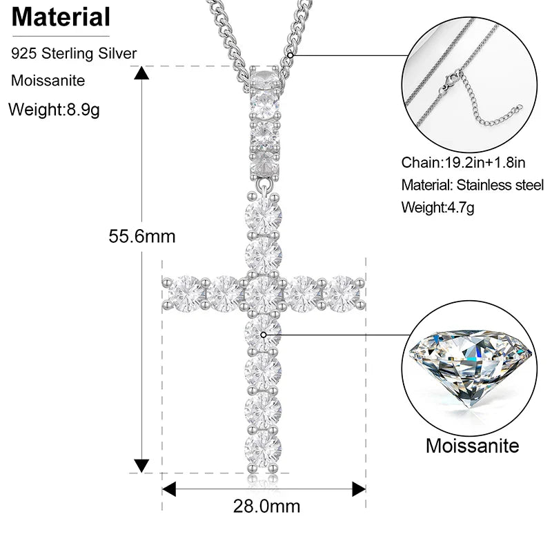 Moissanite Men Women Hip Hop Cross Pendant 925 Sterling Silver Material Fine Jewelry