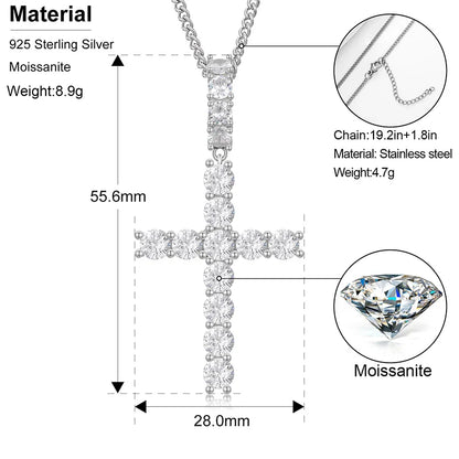 Moissanite Men Women Hip Hop Cross Pendant 925 Sterling Silver Material Fine Jewelry