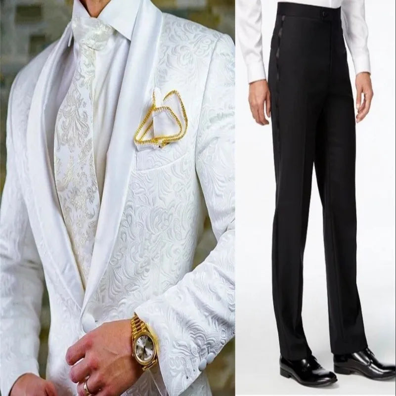 Groom Tuxedos Shawl Satin Lapel Men Suits 2 Pieces Wedding Bridegroom (Jacket + Pants + Tie)