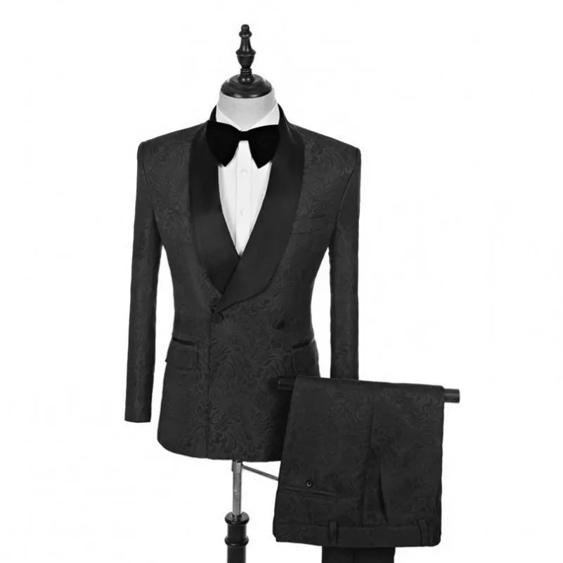 Groom Tuxedos Shawl Satin Lapel Men Suits 2 Pieces Wedding Bridegroom (Jacket + Pants + Tie)