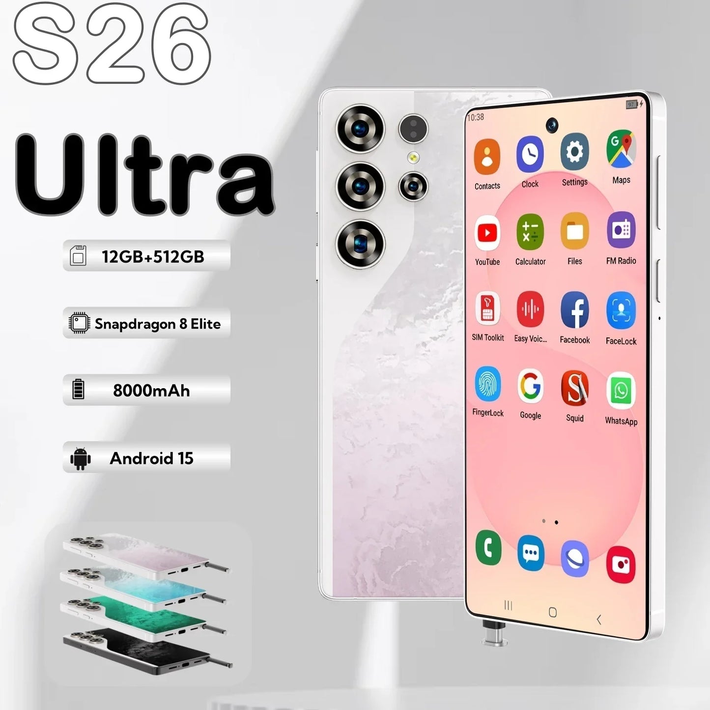S26 Business Smartphone 5G Dual SIM 108MP Rear Camera Ultra HD Display 8000mAh Battery Octa Deca Core MTK Global 512GB Supports