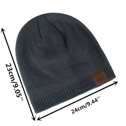 Unisex Solid Color Knitted Hats For Men & Women Beanie Cap Fur Warm Lining
