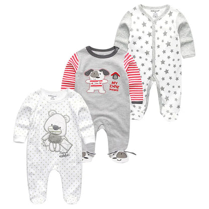 0-12Months Baby Rompers Newborn Pajamas Girls Boys 100% Cotton Long Sleeve 1/2/3 Pieces