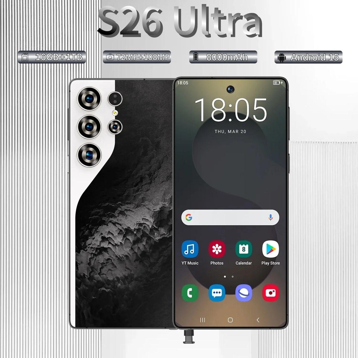 S26 Ultra 16GB+1TB 5G Android 15 Smartphone 7.3 Inch Dual Card Deca Core HD Resolution 100W Quick Unlocked Gaming Phone Spanish